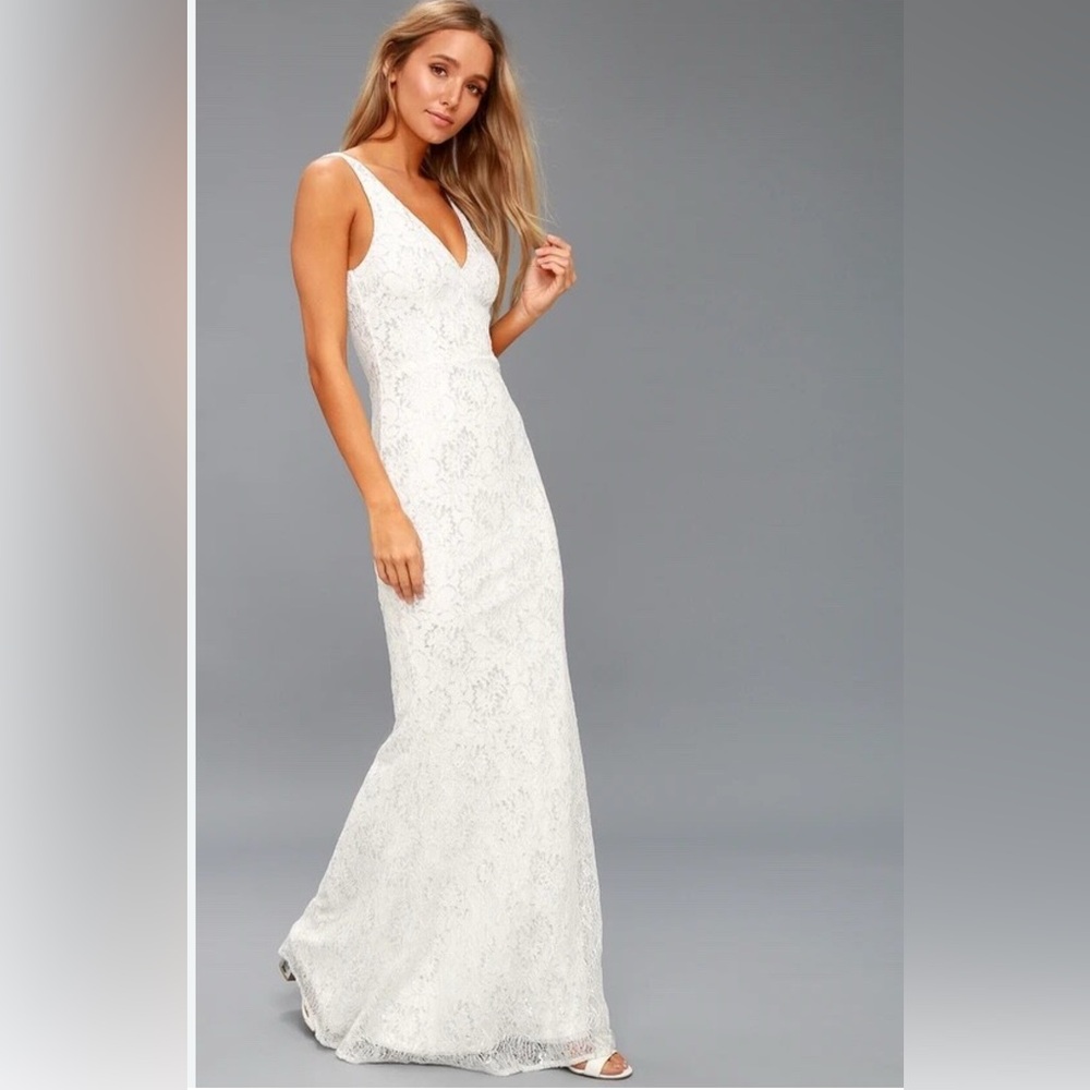 Lulu's White Lace Dress with Silver Accents